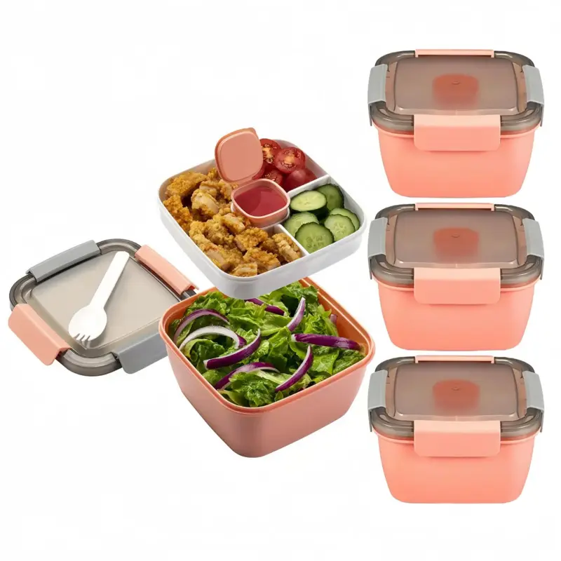 Reusable 3-Compartment Insulated Salad Lunch Container Set - Multi-Compartment, Portion-Controlled, Leak-Free Lunch Boxes with Tray & Tableware, Portable for Travel, Thanksgiving Value Pack, Valentine's Day Gift, Multi-Compartment Lunch Boxes