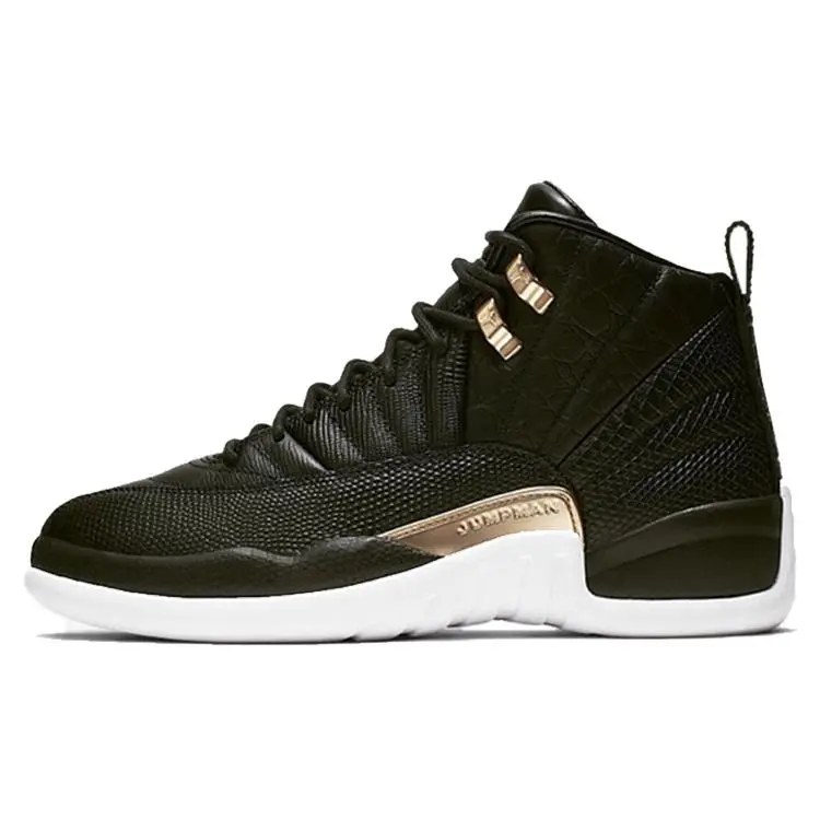 Jordan 12 Retro Black Metallic Gold White High Top Basketball Shoes Women's AO6068-007