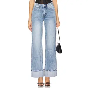 superdown Lulu Cuffed Jeans in Mid Wash Blue