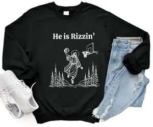 He Is Rizzin Sweatshirt, Funny Easter Sweater, Religious Gift, Jesus Lover Funny Gift, Jesus Playing Basketball Crewneck, Christian TShirt Cotton Unisex hellstar hoodie euphoric.777hoodies