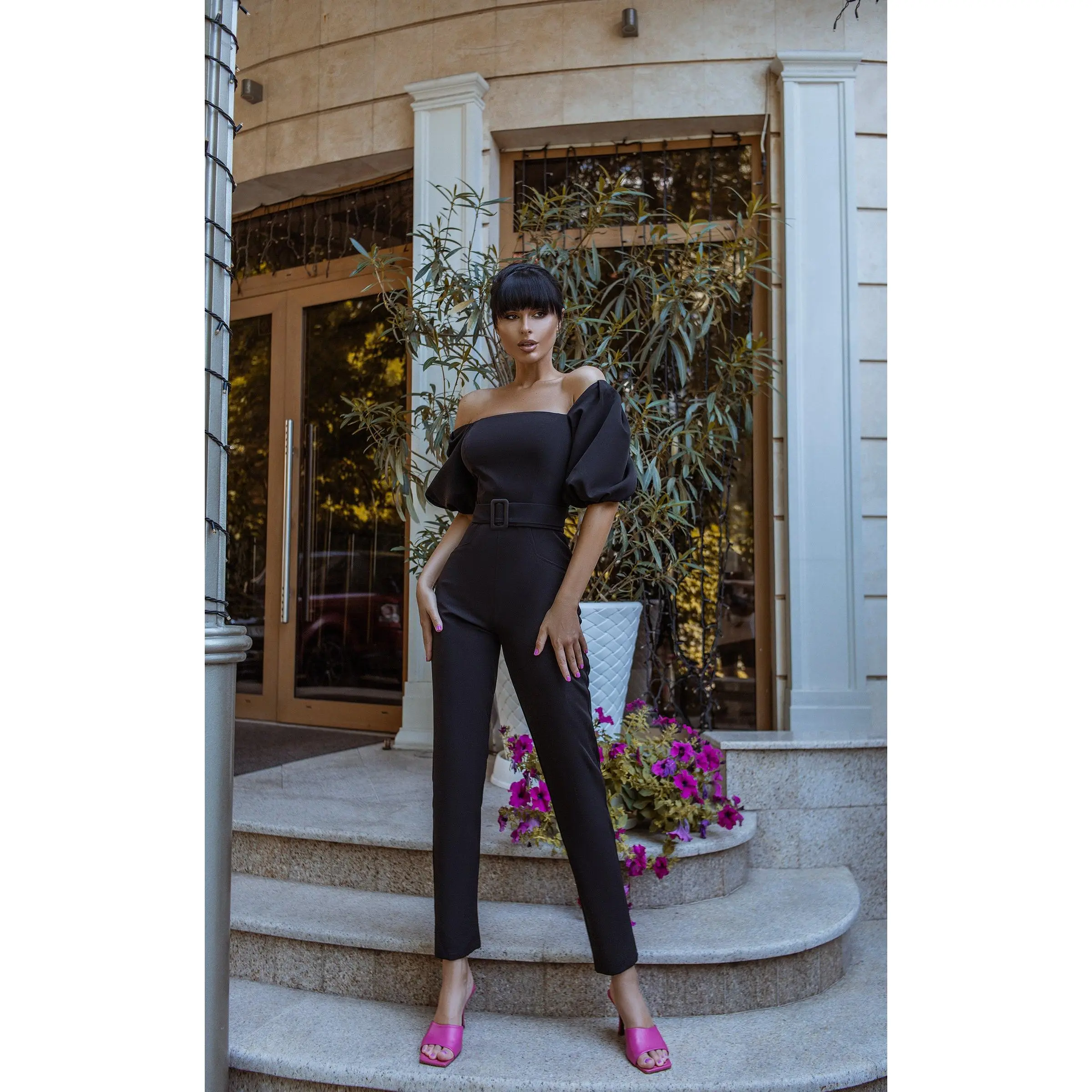 Black Bridal Bell Sleeves Jumpsuit