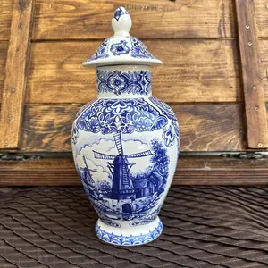 Ceramic Pottery Urn with Lid in Delft Style – T. Delfts Blauw