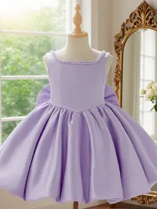 Girls Beautiful Flower Bud Skirt Fashionable Dress Barbie Pink Popular Dress Skirt High-end Elegant Design Pearl Decoration, Spring Summer Dress Frilled Dress Ruffle Dress