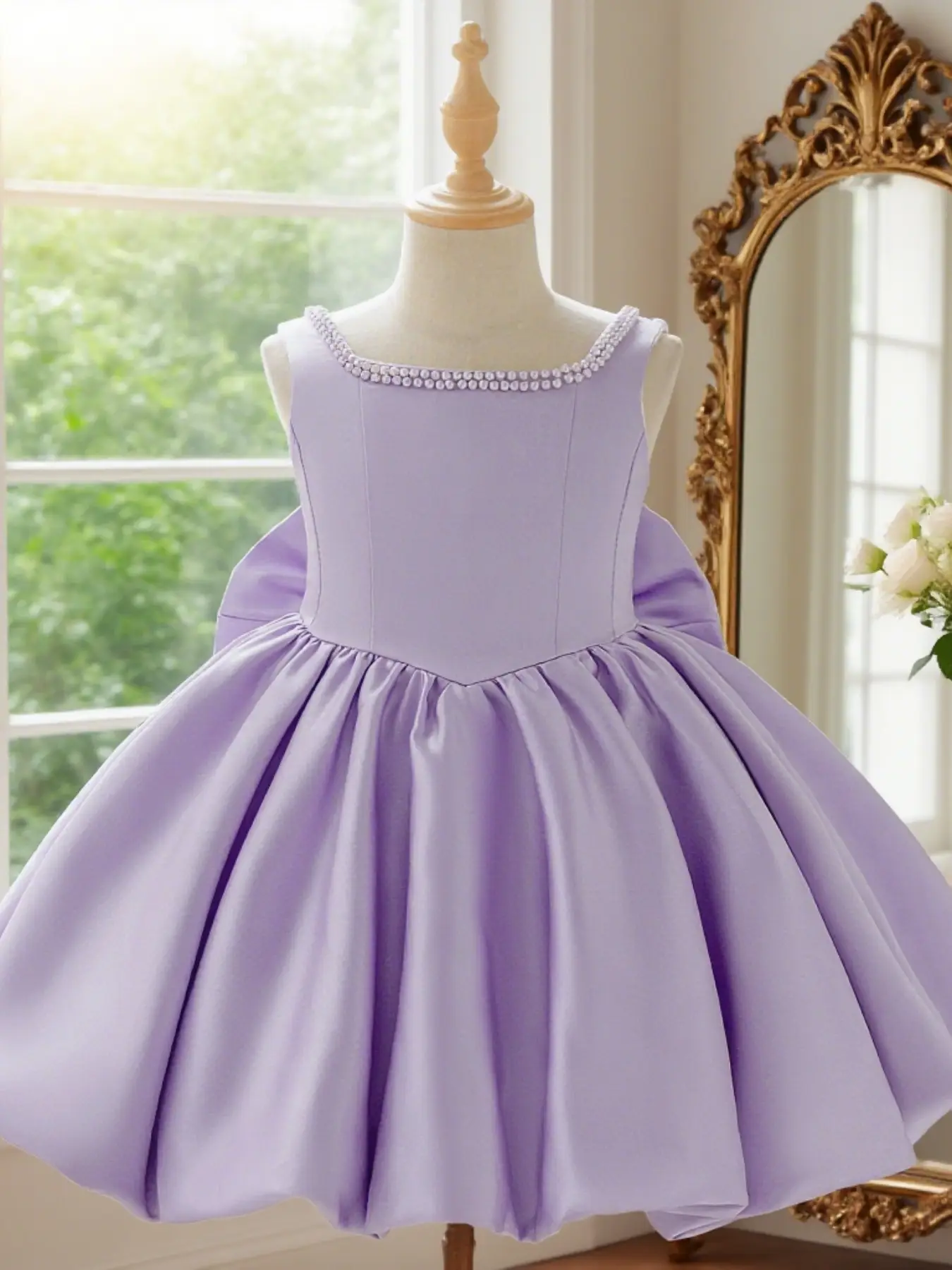 Girls Beautiful Flower Bud Skirt Fashionable Dress Barbie Pink Popular Dress Skirt High-end Elegant Design Pearl Decoration, Spring Summer Dress