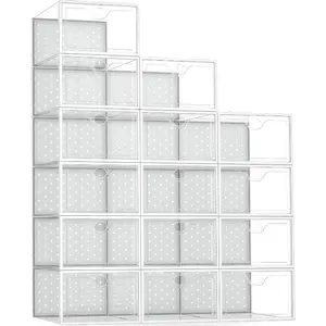 Pinkpum 15 Pack XLarge Shoe Storage Boxes Fit Size 12 Shoe Organizer for Closet Clear Plastic Stackable Shoe Dispaly Case Holder Bins Sneaker Storage for Sneakerheads White