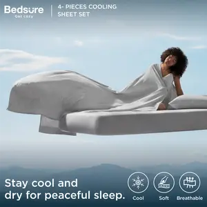 Bedsure 4- Pieces Cooling  Sheets ， Cooling Bed Sheets for Hot Sleepers, Chill Cool Sheet, Deep Pocket Up to 18 Inches, Soft & Breathable  Sheets Set