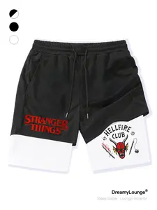 Stranger Things Hellfire Club Print Pants, Casual Breathable Fitted Sportswear, Comfortable Home Wear for Fall & Winter