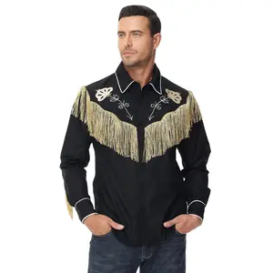 Men's Western Cowboy Long Sleeve Tassel Shirt
