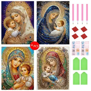 4 Counts Diamond Painting Making Kit, Religious Virgin Mary Pattern, 5D Diamond Art Cross Stitch Set, DIY Rhinestone Decor Gift, Handmade Gifts, Handicraft