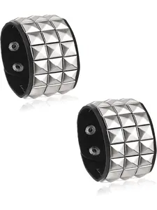 2-8 Pcs Studded Bracelet for Men Women Black Leather Goth Punk Bracelet Emo Bracelet for Halloween Party Punk Accessories