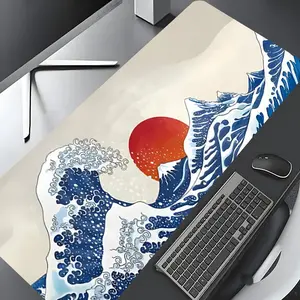 Vintage Japanese Waves Pattern Mouse Pad, Rectangle Gaming Mouse Pad, Non-slip Rubber Pad, Multi-size Mousepad Suitable for Laptop, Desktop Computer Games, Desk Accessories