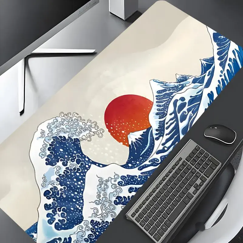 Vintage Japanese Waves Pattern Mouse Pad, Rectangle Gaming Mouse Pad, Non-slip Rubber Pad, Multi-size Mousepad Suitable for Laptop, Desktop Computer Games, Aesthetic Desk Accessories, Desk Setup