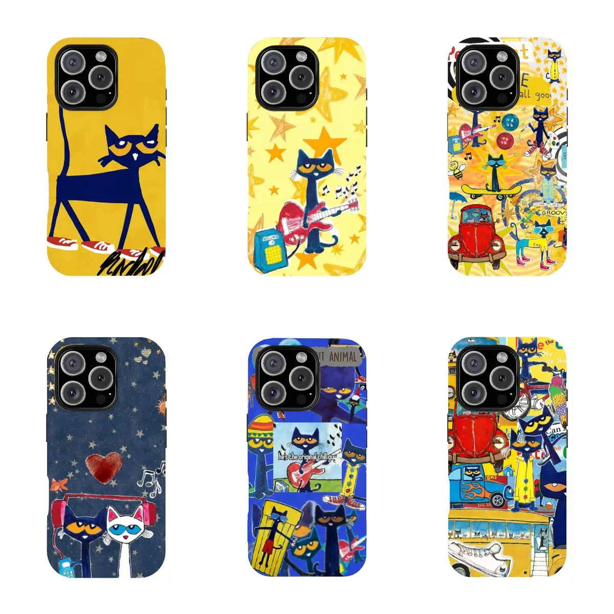 Retro Colorful Guitar-Carrying Cat Hard Shell Phone Case for iPhone Series - Cute Disco Art Design, Sturdy Tough Plastic Heavy Duty Protect Cover Accessory for Anime Fans