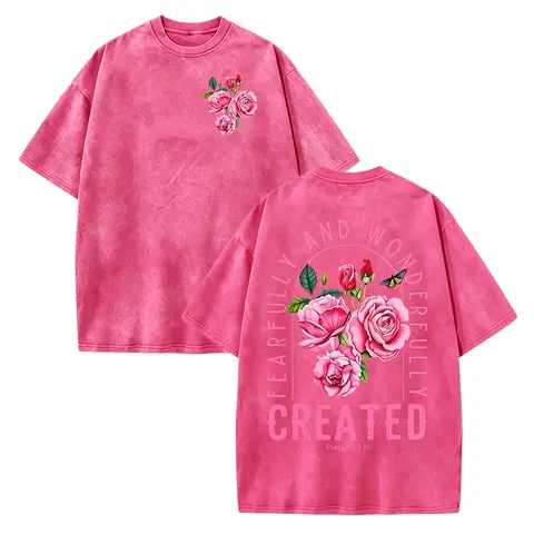 Lady's Loose Relaxed Soft Vintage Graphic Tshirt - Foldable Casual Seamless Round Neck Top, Smooth Lightweight Cotton, Psalm 139 Verse, Solid Traditional Fabric, All Seasons, Custom Made, Digital Print, Machine Washable