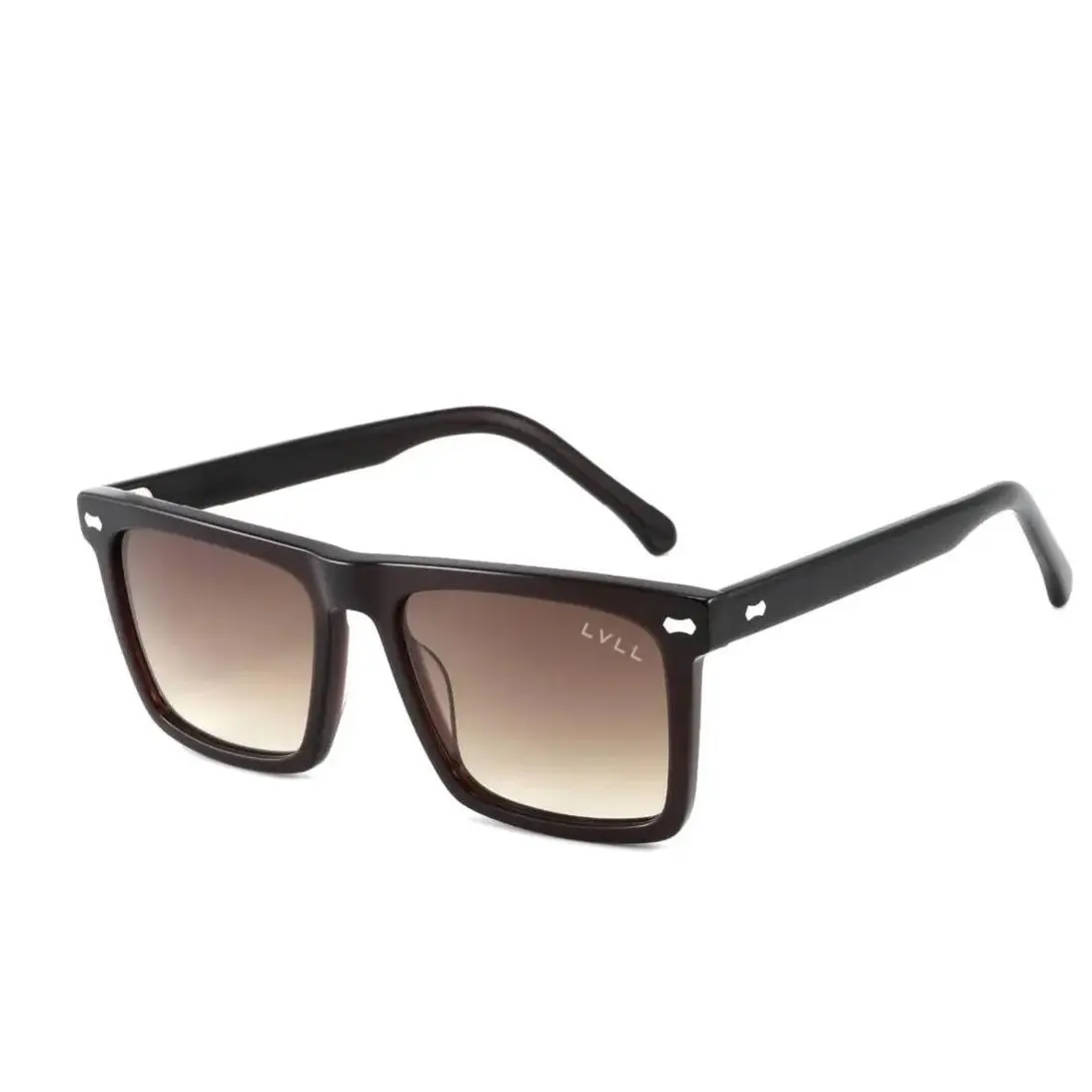 LVLL Sahara Flame Sunglasses - Boxy Black Plastic Frame with Gradient Lenses and LVLL Logo - Bold and Fearless Design