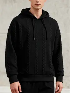 Men's Linen Texture Knit Hoodie, Soft Comfortable Casual Pullover, Drawstring Hooded Top for Daily Wear, Fall Winter Layering, Unisex