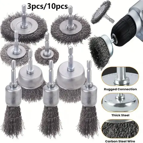 Wire Brush Wheel Cup Brush Set, Heavy Duty Wire Brush for Drill 1/4 Inch Hex Shank 0.012 Inch Coarse Carbon Steel Thick Steel Crimped Wire Wheel for Cleaning Rust, Stripping and Abrasive, for Drill Attachment