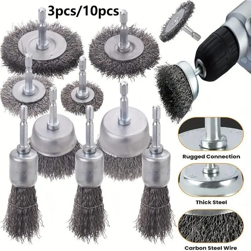 Wire Brush Wheel Cup Brush Set, Heavy Duty Wire Brush for Drill 1/4 Inch Hex Shank 0.012 Inch Coarse Carbon Steel Thick Steel Crimped Wire Wheel for Cleaning Rust, Stripping and Abrasive, for Drill Attachment