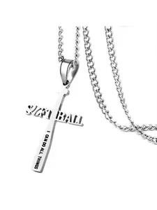 Softball Bat & Cross Design Pendant Necklace, Cuban Cross Necklace, Stainless Steel Jewelry for Party, Daily Clothing Decor, Trendy All-match & Exquisite Jewelry for Birthday Gift