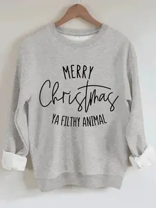 Women's Casual Christmas Graphic Pullover Sweater, Soft Long Sleeve Round Neck Sweatshirt, All-Season Comfortable Wear