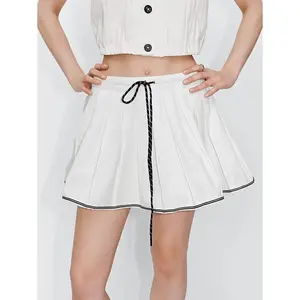 URBAN REVIVO 2026 Women's Casual Cotton Mini Skirt - Cotton Shell, Medium Thickness, Drawstring Waist, Color Block Lace Design, Standard Sizes, Mini Length, UYL860049, Mini Skirts, Chic Style Skirts