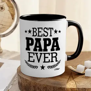 1pc 11oz Coffee Mug "World's Best Papa" - Dishwasher Safe Reusable Gift for Dad, Father's Day, Birthday, Christmas - White with Black Lettering & Laurel Wreath Design, Sentimental Present, Classic Style, Highquality Finish, Holiday Shoppers