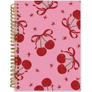 Cherry and Bow Spiral Notebook Notepad 50 Pages for School Work or Personal Use Trendy Cherry Notebook
