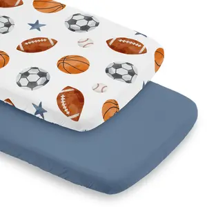 Sweet Jojo Designs 2-Piece Baby Bassinet Sheets Set (Vintage Sports Theme) for Boys, Infant Newborn Nursery, Oval, Rectangle & Hourglass Mattress (Sport Themed, Soccer, Football, Baseball, Basketball)