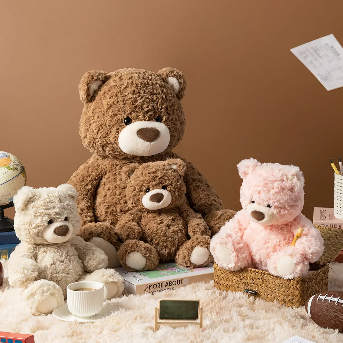 MINISO Gift Bear Sitting Plush Doll Cute Soft Teddy Bear Stuffed Animal Toy Adorable Kawaii Collectible Play Role Sitting Dinner Design Ideal Perfect Gift for Kids Friends Room Decor Gift for Birthday Holiday
