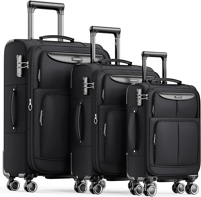 SHOWKOO 3-Piece Softside Luggage Set with Travel Bag, Expandable, Lightweight, Waterproof, Durable Luggage Sets, Double Spinner Wheels, TSA-Proof Lock, Anti-Theft, High-Capacity, 20in/24in/28in Carry On for Travel, Business