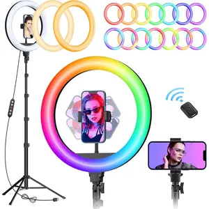 12" RGB Ring Light with 63" Tripod Stand, 3 CCT Mode and 39 Color Mode Selfie Ring Light with Stand, 2-in-1 LED Ring Light and Selfie Stick with Selfie Remote, for Makeup, Live Stream