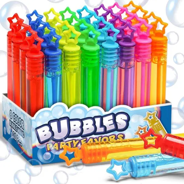 32 Pcs Unisex Neon Star Plastic Bubble Spinner Wands for Kids 3+ Years, Easy-to-Use Mini Star Bubbles, Playful Birthday Gifts, Classroom Prizes & Hassle-Free Goodie Bag Stuffers