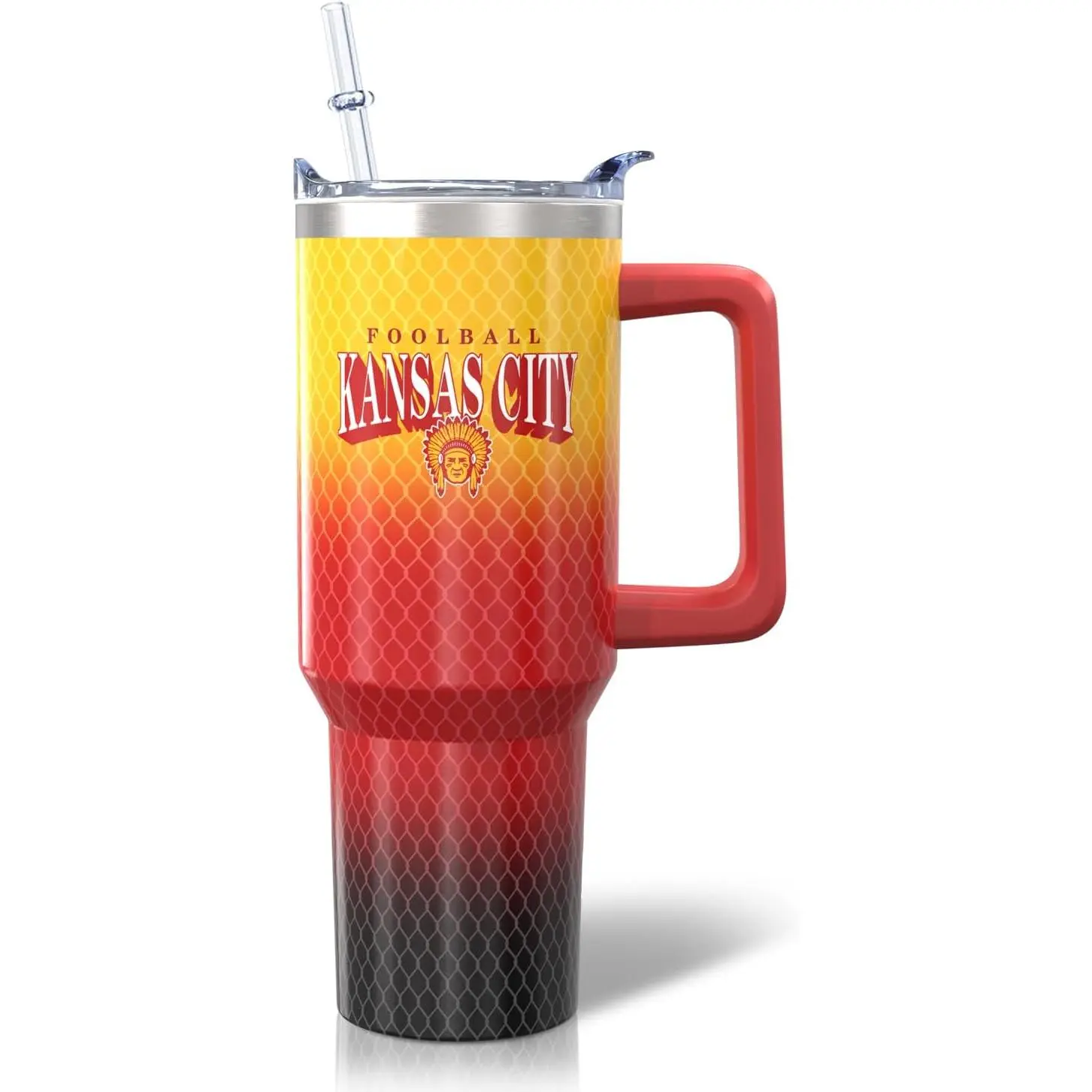 40oz Double-Wall Insulated Sport Tumbler Coffee Cup - Kansas City Classic Stainless Steel Tumbler Style Mug with Handle, Straw, Portable Lid, Reusable Drinkware for Football Fans, Keeps Drinks Cold & Hot, Bright Red (Birthday Gift Option), Sport Tumbler C