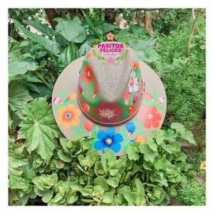 Olive green Hat (multi colored flowers)
