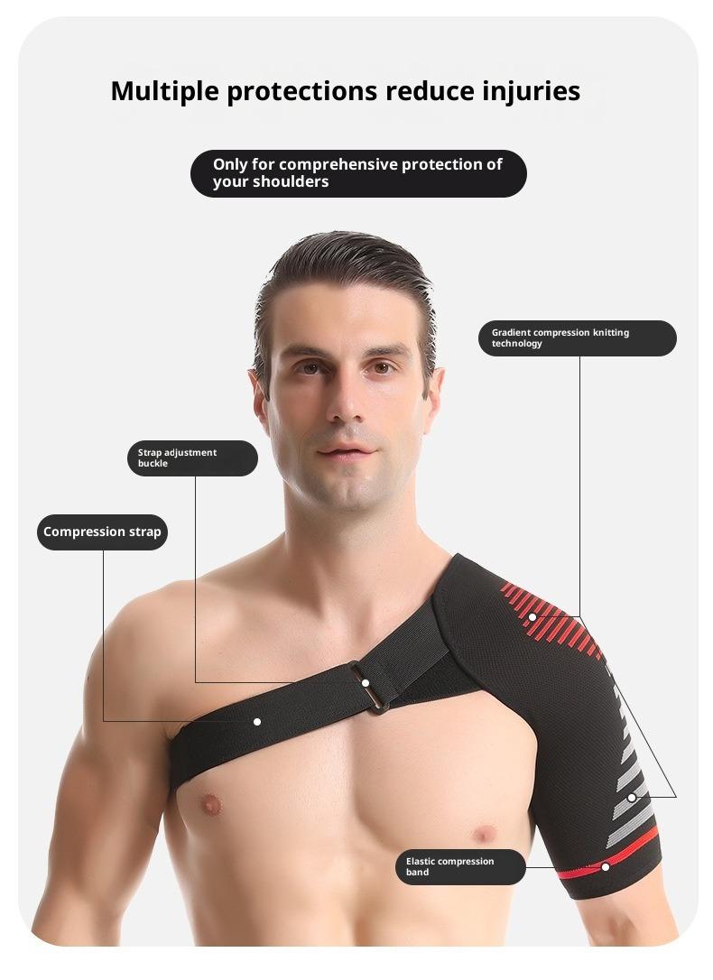 Breathable Compression Shoulder Brace for Men & Women -Adjustable Shoulder Support Belt with Ergonomic Design, Moisture-Wicking Fabric & Red Accent Stripes - Ideal for Gym, Heavy Lifting, Home Office & Sports Injury Recovery, Gym Essential