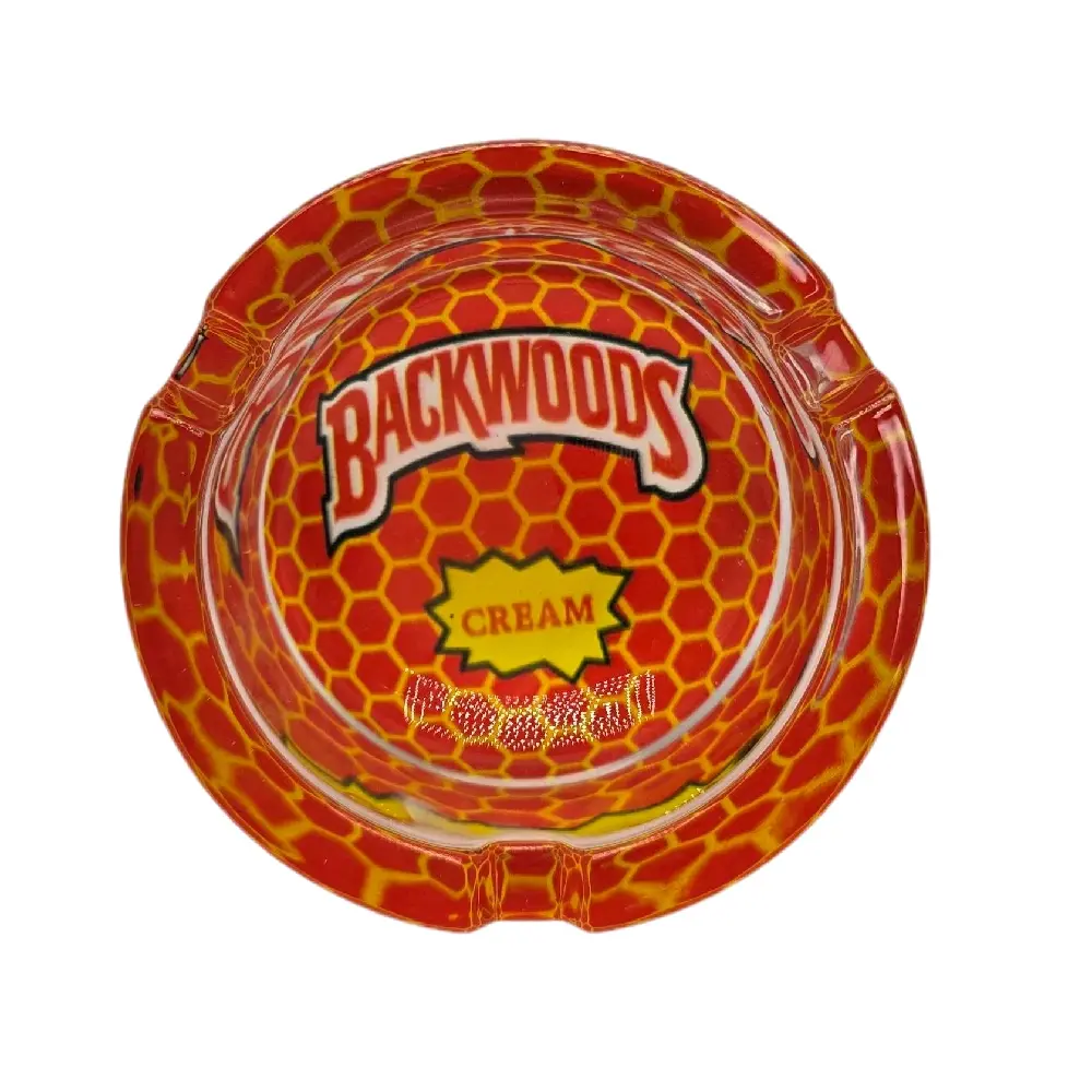 Backwoods 2.5" Heavy Red Round Glass Ashtray - Branded Lighter Accessory, Stylish Ash Disposal Tool, Home Decor