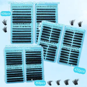 ADORANCE Lash Clusters Mixed Length, 408/359/472 PCS D Curl Volume Individual Lashes, Fluffy Wispy Cluster Eyelash Extensions, DIY False Eyelashes for DIY Application