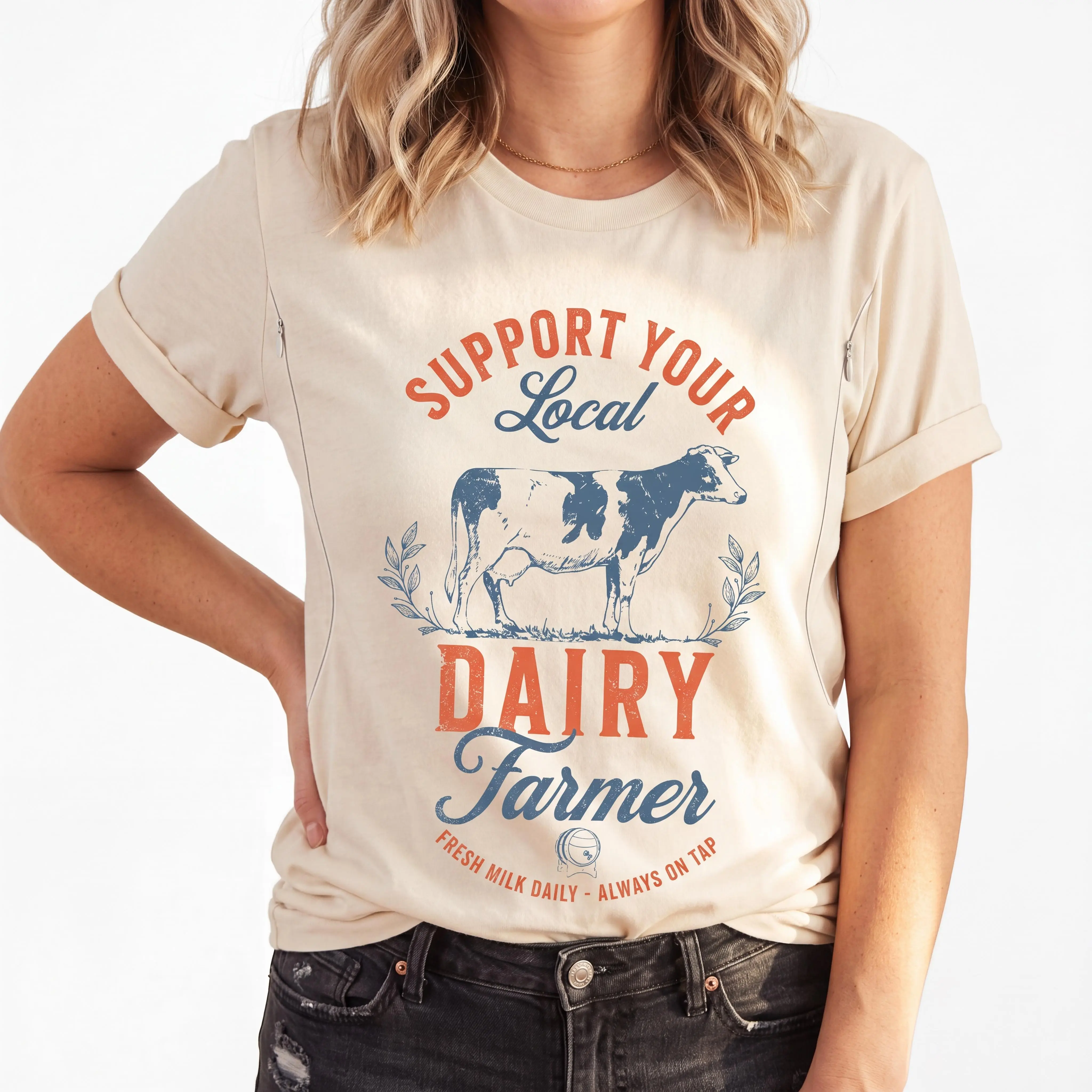 giftifymama Support Your Local Farmer Nursing T-shirt — Women's Loose-fitting Nursing Top with Zipper, Soft Pure Cotton Fabric, High Elasticity and Comfort, Convenient for Nursing, Suitable for Pregnancy and Postpartum. #TikTokShopHolidayHaul