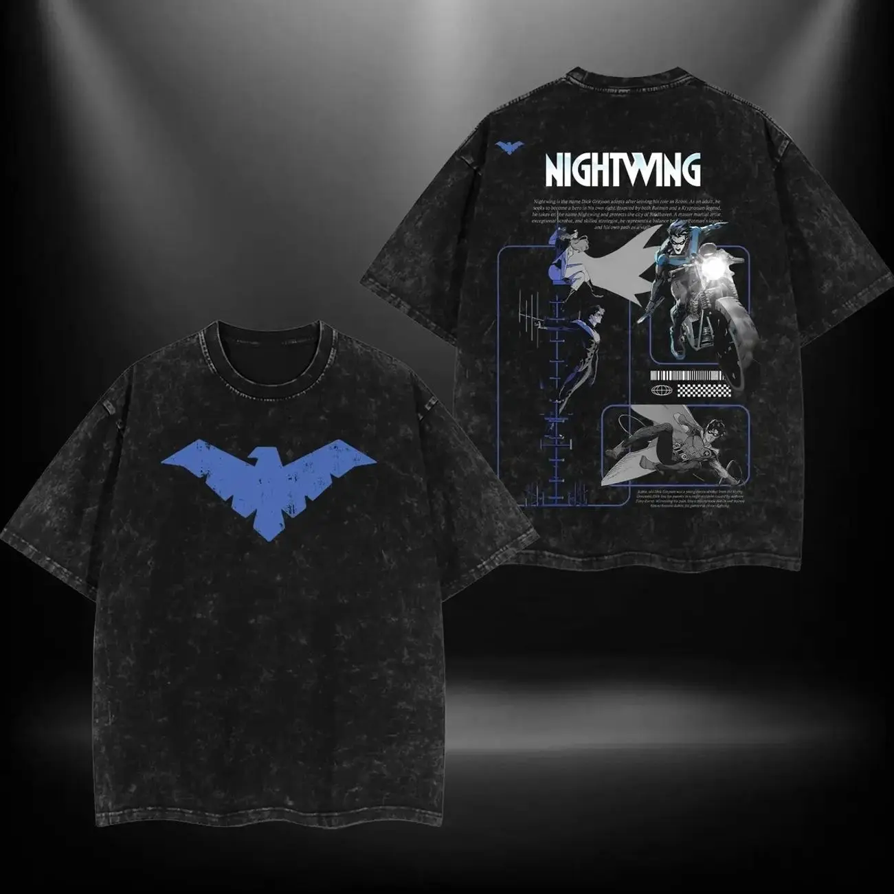 NightWing Batfamily Double Printed Oversize Lightweight Acid Washed Tee TV Show Graphic Top Cotton Gift T-Shirt For Comic Lover, Gift T-Shirt For Movie Lover W1F