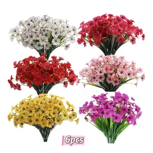 6 Bundles Spring Artificial Flowers, Orchid Outdoor Fake Plants, Artificial Plant Set, Fade-Resistant Garden Decor, Wedding Home Decoration, Artificial Flower Decorations