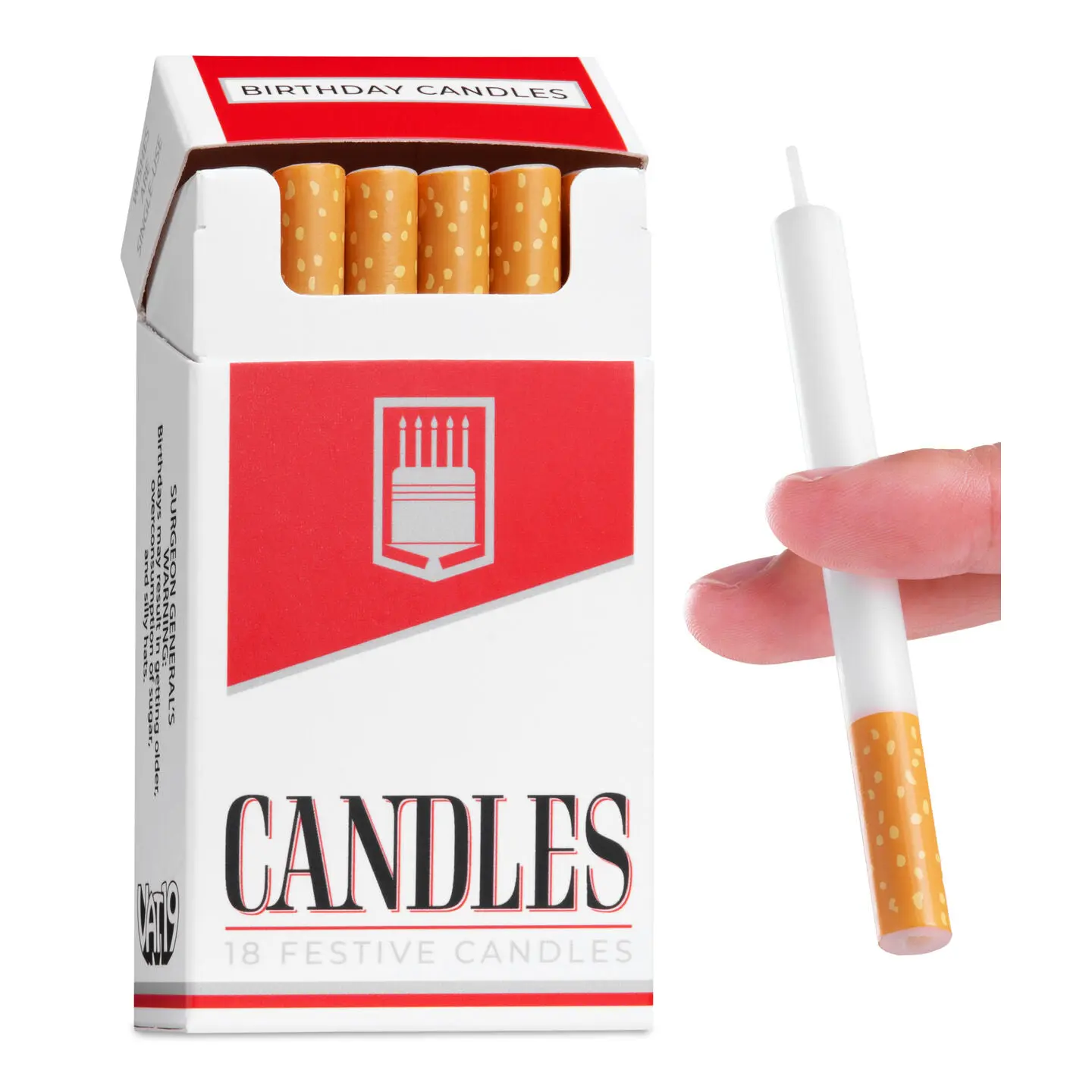 Cigarette Candles - Pack of 18 Birthday Candles with Novelty Box Design &  Clever Jokes for Festive Celebrations
