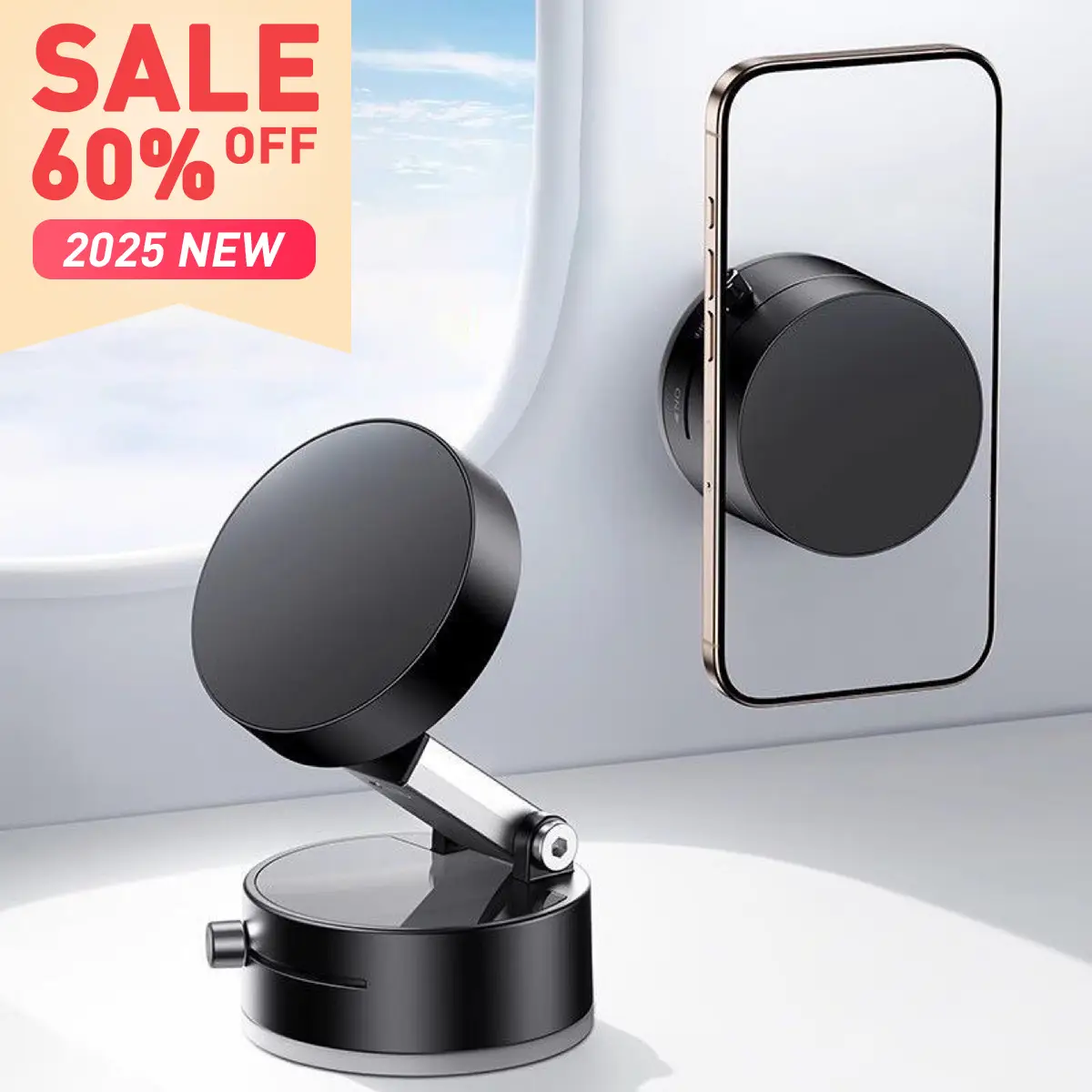 2025 New Vacuum Magnetic Phone Stand - Equipped with magnetic ring, Easy to mount,360° adjustable holder, portable phone accessories, multi-scene use,