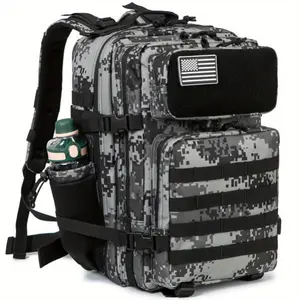For Men Army Molle Daypack 45L Large 3 Day Bug Out Bag Gym Rucksack With Bottle Holder Black Camo