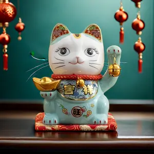 Good Fortune Cat Maneki Neko Figurine 5.5-Inch Ceramic Decorative Home Decor Multi-Occasion Ornament No Electricity Needed bouquet  flowers fake religious ornament home laundry room