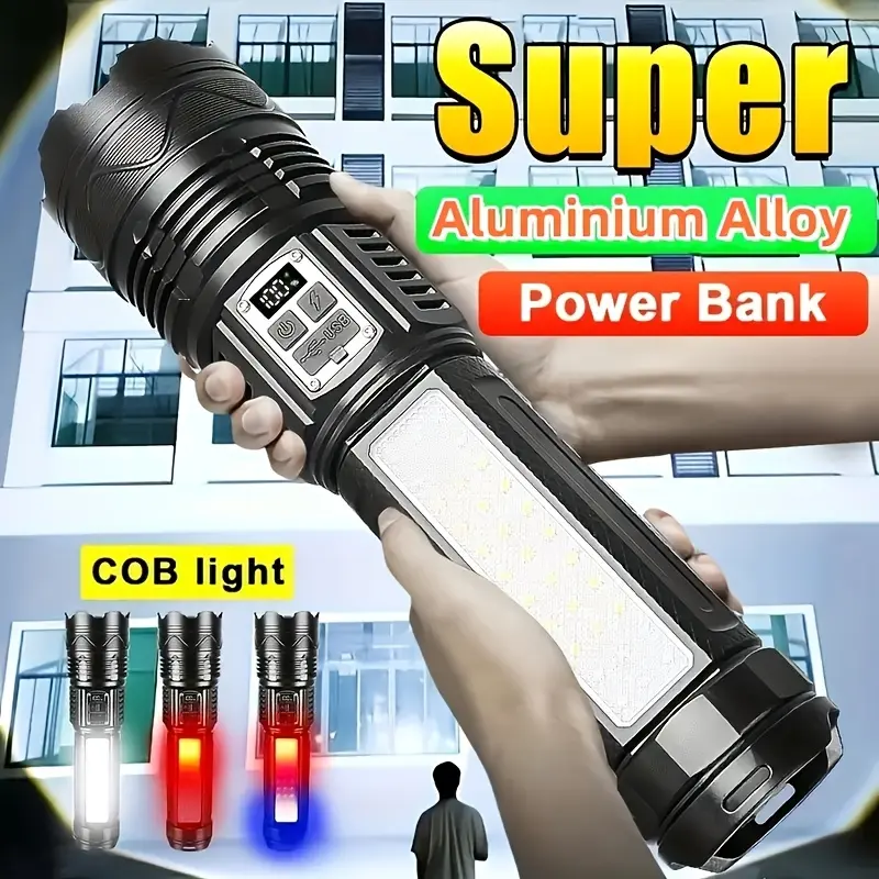 Rechargeable LED ultra-bright flashlight with USB Zoomable high power Torch Ideal for Camping, Fishing, Jogging, portable light Hiking, telescopic zoom strobe mode night work equipment