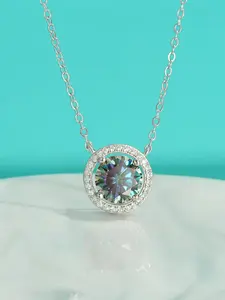 S925 Sterling Silver One Carat Moissanite Diamond Round Pendant Necklace, Luxury High-End Unique Design Clavicle Chain for Women