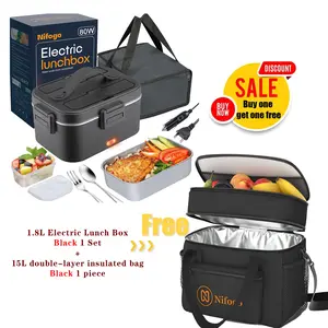 Nifogo New Year Home Decor Day Combo Electric Heating Lunch Box + Insulated Thermal Tote Bag Set for Work Travel Picnic