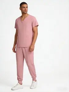 V-Neck Jogger Design Scrub Suit Solid Color Wear Doctor Lab Working Clothing