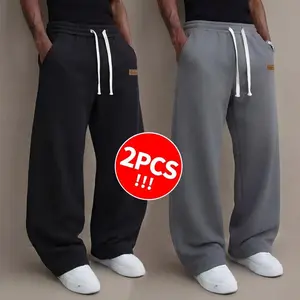 2Pack  Men’s solid-color drawstring sweatpants, lightweight for spring/summer, minimalist design, available in a 2-pack or single pack.
