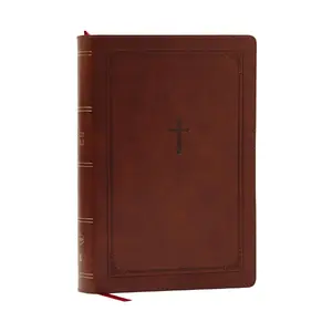 NKJV Giant Print End-of-Verse Reference Bible, Brown Leathersoft, Red Letter, Comfort Print: Holy Bible by Thomas Nelson [Leatherbound Book]